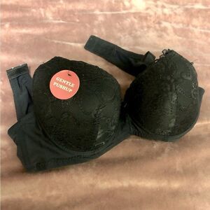 NWT EMILY JOHNSON WOMENS SEXY BLACK LACE GENTLE PUSH UP BRA SIZE 34B